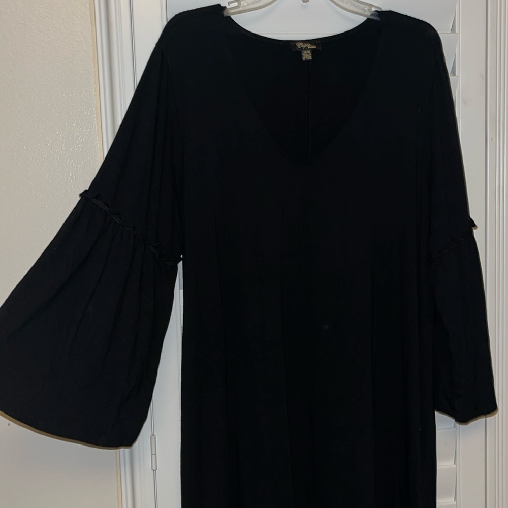 Black T-Shirt Dress with Bell Sleeves 1X